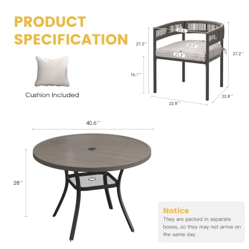 Image of VICLLAX Patio Dining Set for 4-40.6 inch Round Table & Cushioned Wicker Seats