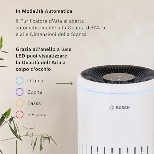 Bosch Air 2000 - Purificatore d'aria - Per stanze fino a 37,5 m² - Filtra efficacemente oltre il 99% degli inquinanti - Modalità automatica e silenziosa (< 25 dB(A)) - CADR: 180 m³/h - 3
