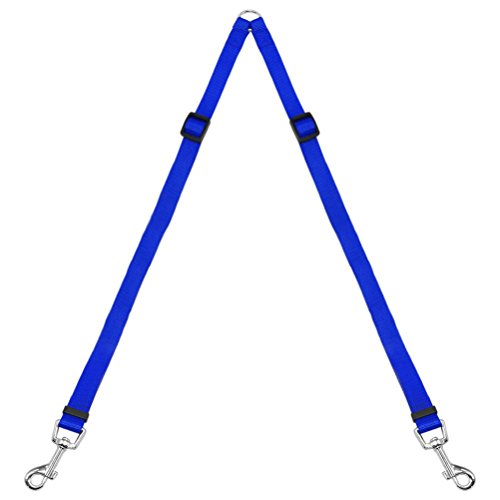 Kuntrona Adjustable Nylon 2 Way Two Dogs Pet Leash Coupler with Nickel Plated Swivel Clip Double Twin Dog Walking Leads Black Blue Red
