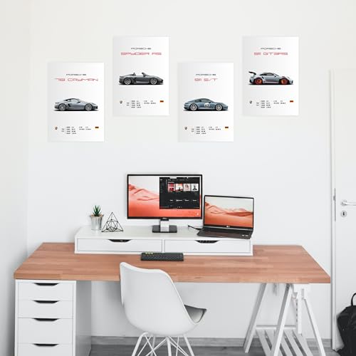 Image of CodersParadise Porsche Sports Cars Wall Posters | 8x12 Inch (A4) Prints | Supercar Wall Art for Bedroom, Living Room, Office & Dining Room | Thick Cardstock Posters + Glue Dots - Pack of 8