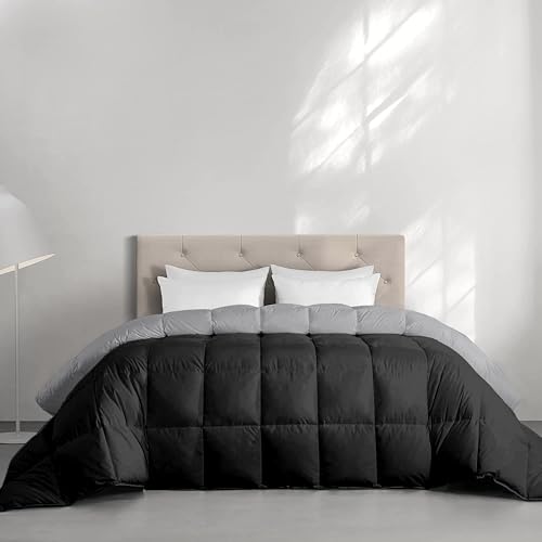 Image of Restful Sleep Reversible All Weather Comforter Double Bed Size - Dohar /Rajai /Blanket /Duvet -250 GSM Quilt Soft Microfiber Fill Double Bed (90 inchX100 inch) - Black /Silver Grey Color