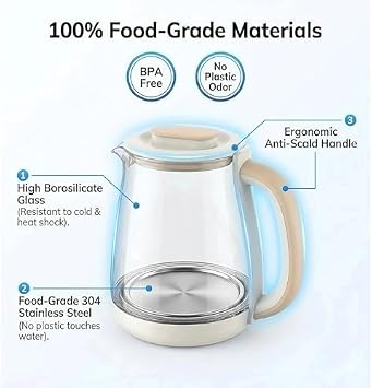Smart Glass Kettle 1.8L, 800W Multi-Function Health Pot with Variable Temperature Control, 24H Timer & Keep Warm, LED Display, Boil-Dry Protection, for Tea, Coffee, Baby Food, Soup & Porridge