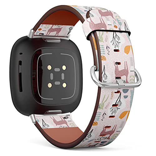 CJBROES Replacement Leather Watch Band, Compatible with Fitbit Versa 3 and Fitbit Sense of Wristband Bracelet Accessory - Bunny Squirrel Deer