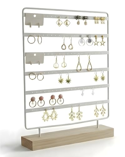 Galeara design Mika Présentoir à boucles d'oreilles, en or, noir et blanc, 110 trous, pour boucles d'oreilles, en bois, doré, blanc