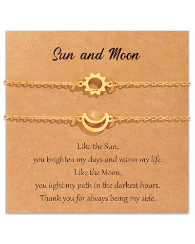 SUNSH Pulseras Sol Y Luna,Pulsera Amistad Hermana, Pulsera Pareja, Regalos Pulseras Mujer, Regalos Madre Hija,Regalos Para Hijas Hermanas Amigas,Cumpleaños/Navidad/Vuelta Al Cole-Oro Sol Luna
