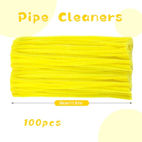 Image of ZXIIXZ Pipe Cleaners Craft, 100Pcs Yellow Chenille Stems for Craft Supplies | Yellow Pipe Cleaners Bulk for Home Arts and Crafts Supplies, DIY Festivals Bouquet Limpia Pipas for Flower Making