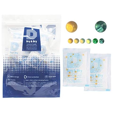 Dry & Dry 20 Gram [30 Packets] Orange Indicating Silica Gel Packets Desiccant - Food Safe Silica Gel Packs, Silica Gel, Desiccant Packs, Moisture Absorbers Cover