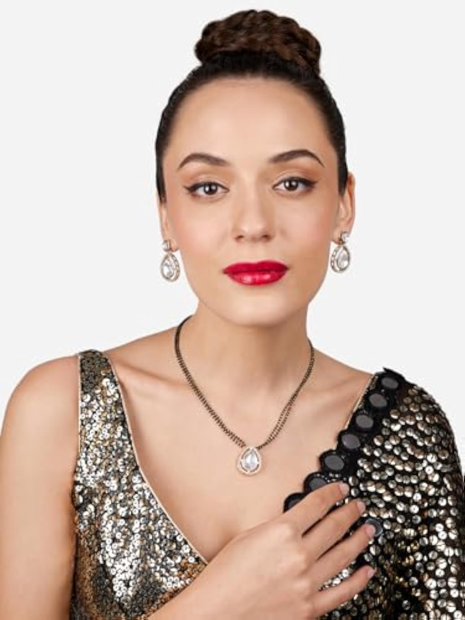 2 Tone Austrian Diamonds Mangalsutra & Earring Set-ZPFK17941