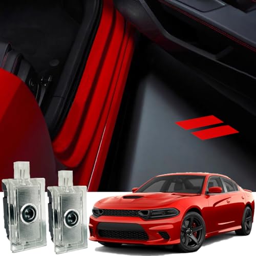 2pcs Never Fade Door Light Led Logo for Dodge Charger Daytona Hellcat All Car Models Projector Ghost Shadow Puddle Courtesy Step Lights (Red)