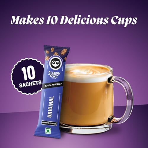 Image of Sleepy Owl Original Freeze Dried Coffee Sachets | 20g - Pack of 30 x 2g Instant Coffee Powder Sachets | 100% Arabica Beans | Aromatic Coffee Pouch | Rich & Smooth | Easy to Use & Carry