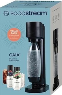 SodaStream Gaia Sparkling Water Maker, Black, Value Pack