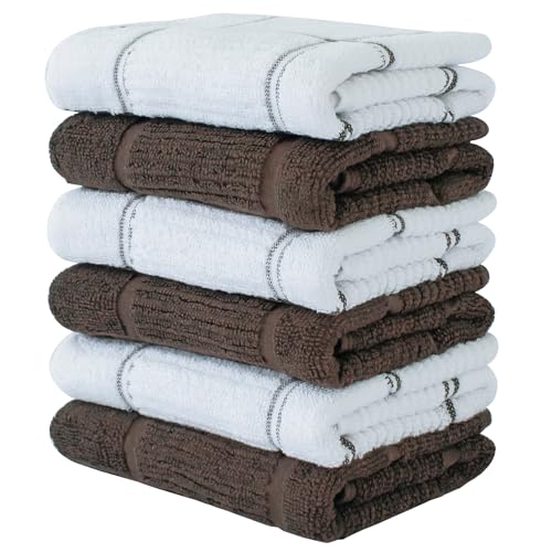 CRAFTSWORTH Kitchen Towels, 15 x 26 Inches, Pack of 6, 400 GSM, 100% Ring Spun Cotton, Beige Combo Windowpane Dish Towels Super Soft and Absorbent, Tea Towels and Bar Towels