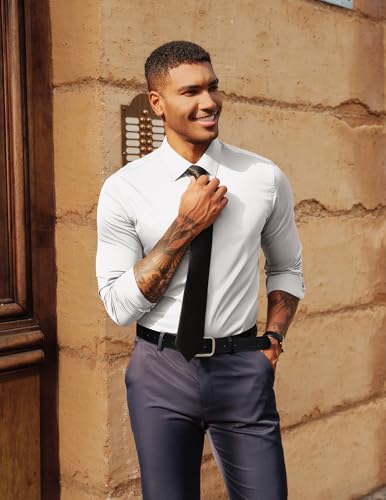 PJ PAUL JONES Men's Dress Shirt Long Sleeve Stretch Casual Business Wrinkle Free Slim Fit Shirt for Wedding Office Travel4