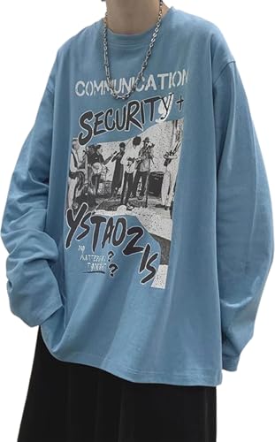 [BLANK BLANC] メンズ ロングtシャツ 長袖 英字 ロゴ バンドT ダボシャツ 大きい サイズ えっくすえる 個性 ビジネス 運動 地雷系 ブルー 5S-B06-BLXL - BLANK BLANC - 商品画像