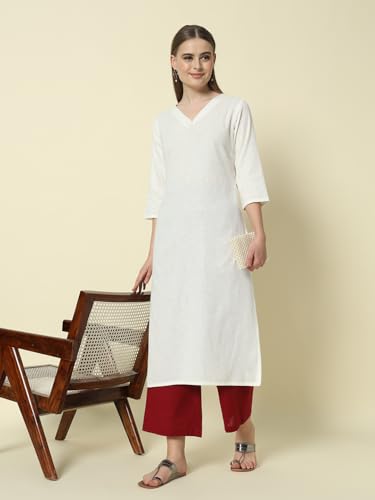 Image of FIORRA Womens Loose Mid Rise Cotton Solid Palazzo
