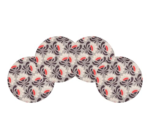 Image of LaVichitra Cotton Table Placemat | Dining Table Mat | Bed Side Table Mat | Cotton Round Shape Placemats | Washable PlaceMat for Shelves & Plant Pots - Pack of 4, Vintage Daisy