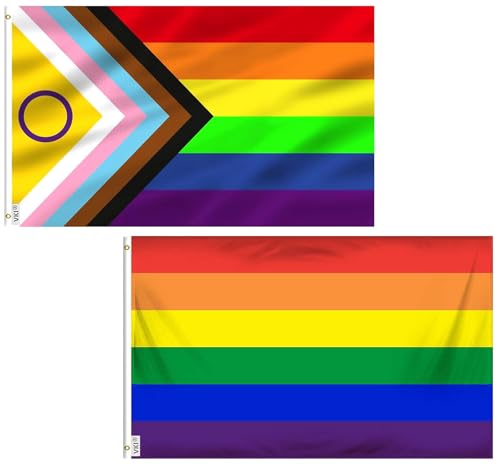 VKI 2 Stück Regenbogenfahne 90x150 cm | LGBTQ Flagge Wetterfeste mit Messing-Ösen | Pride Flagge Kräftige Farben & Doppelt genähte Verstärkung | Für Garten, Balkon & Veranstaltungen