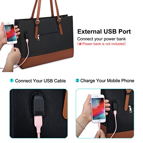 LOVEVOOK Laptop Bag for Women, Fashion Computer Tote Bag 15.6 Inch Large Handbag, Shoulder Bag Purse for Business Work, 2pcs Set-black, 15.6 inch