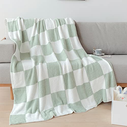 Ultra Soft Classic Checkerboard Chessboard Knitted Throw Blankets Lattice Fluffy Microfiber Lightweight Warm Cozy Bed Blankets Decor For Couch Sofa Bed (Sage Green, 51"X63") #TOP1