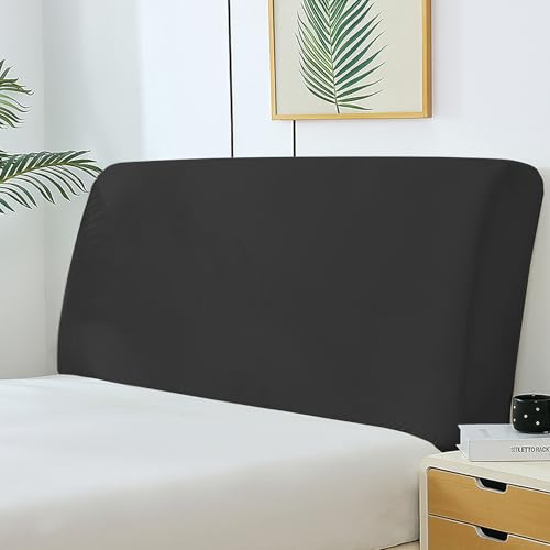 Jinfanshurich Samt Bett Kopfteil Bezug – Staubdichter Dehnbarer Kopfteilbezug, Verdickte Kopfteilhusse, Weich & Waschbar, Universeller Kopfteil Überzug für Schlafzimmer Dekoration (Schwarz)