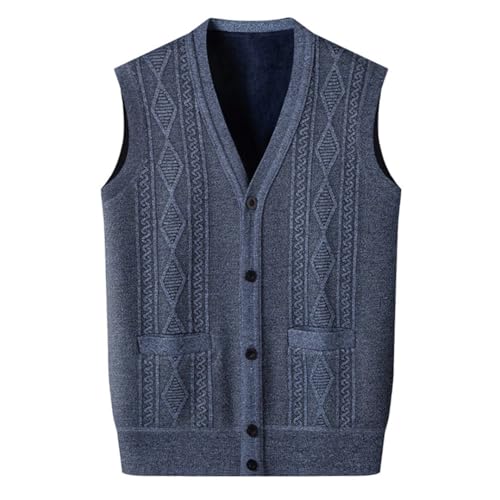 Men's V-Neck Sleeveless Knitted Sweater Vest Solid Color Argyle Pattern Cardigan Waistcoat3