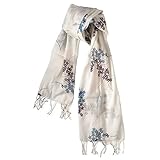 Einheitsgröße JOE COOL Schal Creme mit zarten Blumen blau violett made mit Baumwolle