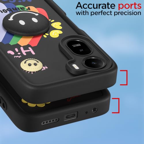 Image of Pikkme Back Cover for Redmi A7 Pro /Poco C85x 5G | Soft Silicone| Cute Rainbow Smile & 3D Cartoon Flower Design | Shockproof Raised Camera Protection Bumper Case (Black)