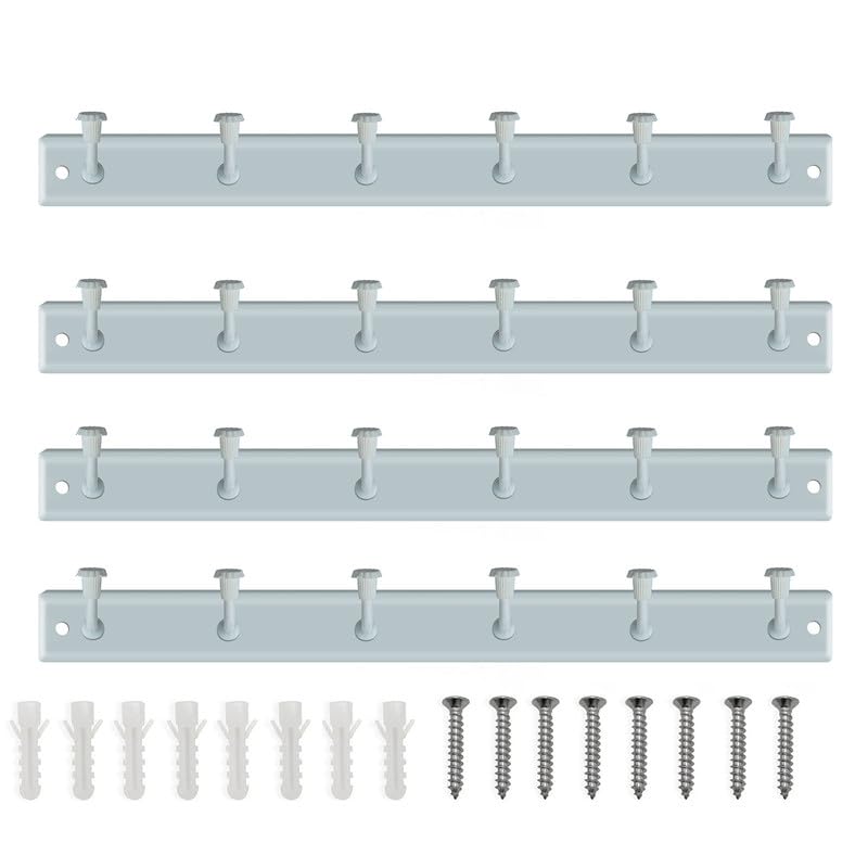 Metal 6 Hook Door/Wall Cloth Hanger with Screws for Bathroom Kitchen (Pack of 4), White-image-0