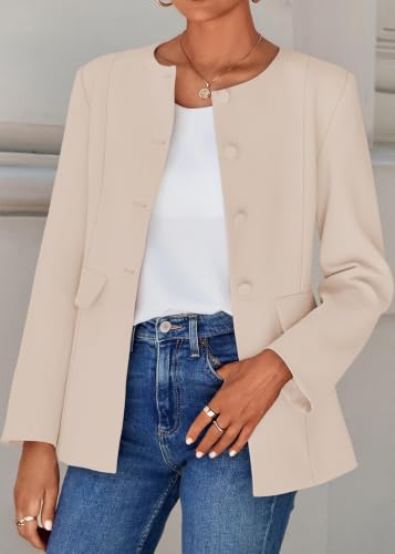 Lazysmile Women's Lined Crewneck Button Down Blazer (Various) - image 8