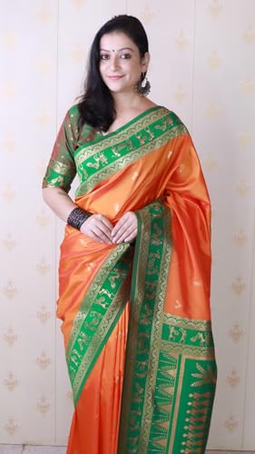 Image of SGF11 Women's Kanjivaram Pure Soft Silk Saree With Unstitched Blouse Piece