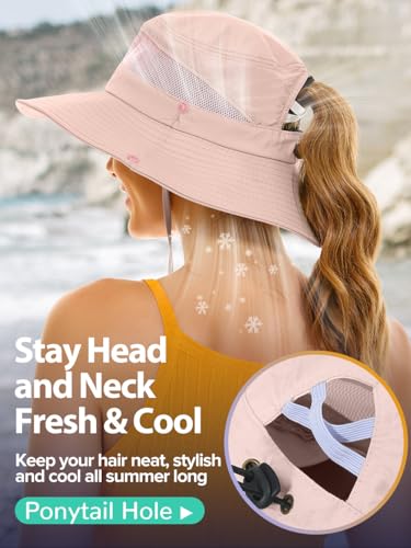 Image of EW East Water Sun Beach Hat for Women, UPF50+ Waterproof with Ponytail Hole | Large Breathable Mesh,3.5 inch Wide Brim, Adjustable Windproof Chin Strap,Quick-Dry, for Hiking Fishing Outdoor Safari