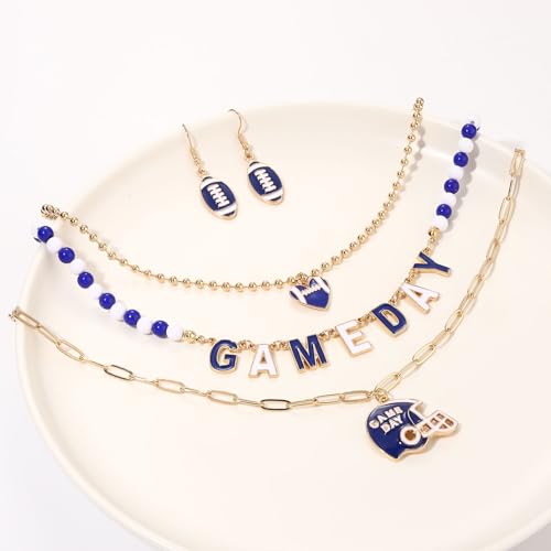 Game Day Necklace for Women Beaded Football Choker Necklace Layered Link Chain Necklaces Sport Team Accessories Game Day Outfits Accessories Football Jewelry Gifts3