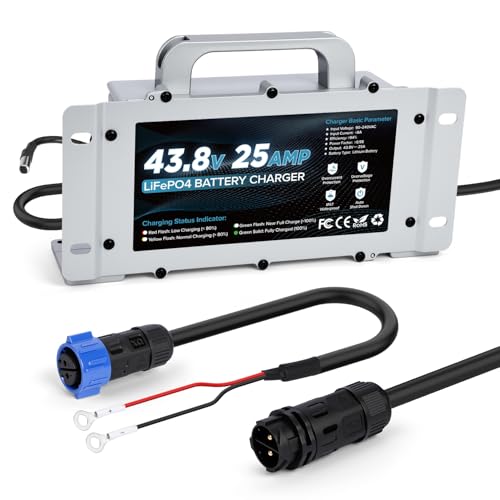 36V 25A Lithium Battery Charger 1250W Fast Charging & 0V Wake Up with 2 Mounting Ways IP67 Waterproof 43.8V LiFePO4 Charger Efficiency 94% for 36V(38.4V) Golf Cart/Trolling Motor/RV/Boat Battery