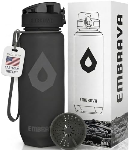 Image of Embrava Sports Water Bottle (24oz, Black) Fast Flow Flip Top Lid