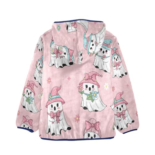 Cute Ghosts with Flowers Toddler Fleece Jacket Girl Boys Hooded Fleece Jacket Coat Warm Outwear Zip-up 3-10T2