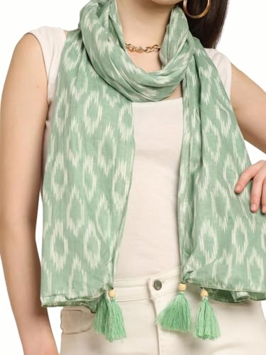Image of KE KANHA EXPORTS Scarf for Women Boho | Border Print Stylish | Stole for Women Breathable Summer Beach Wrap with Tassels | Multicolour |180 x 50 cm