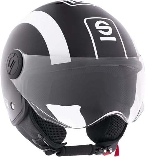 Sparco Casque de Moto Demi-Jet Noir et Blanc avec Coque en ABS Taille XL