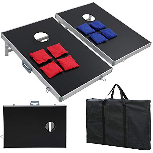 Smartxchoices 3FT X 2FT Aluminum Framed Cornhole Bean Bag Toss Game Corn Hole Boards Set with 8 Bean Bags & Carrying Case, All Weather Funny Game Set for Backyard, Lawn, Party, Outdoor, Indoor(Black)