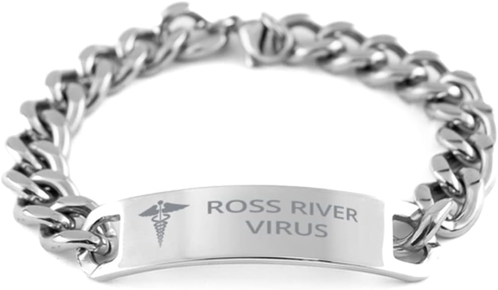 Medical Cuban Chain Stainless Steel Bracelet, Ross River Virus Awareness, Medical Symbol, SOS Emergency Health Life Alert ID Engraved Stainless Steel Silver Jewelry Adjustable Bracelet For Men Women
