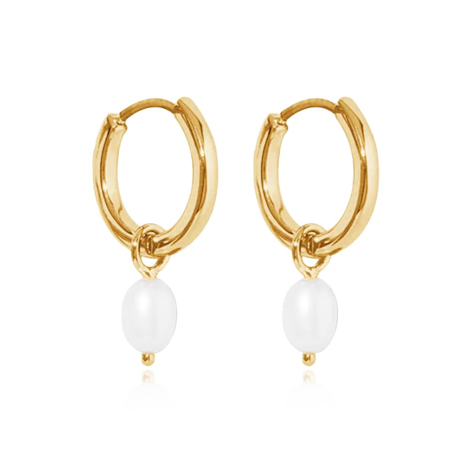 Miss Jo 92.5 Sterling Silver Gold Hoops with Teardrop Pearls, Freshwater Pearl Earrings, Pearl Edit Collection, Gift for Wife, BIS Hallmarked (B0C7CWJX4S) Amazon Price History, Amazon Price Tracker
