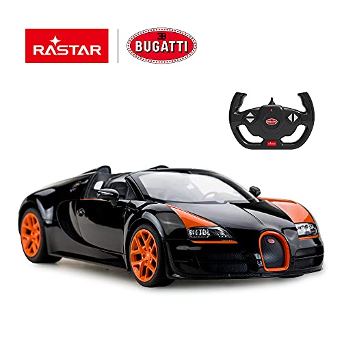 Rastar Bugatti Toy Car, 1/14 Bugatti Remote Control Car, Bugatti Veyron 16.4 Grand Sport Vitesse Rc Car - Black/Orange #TOP1