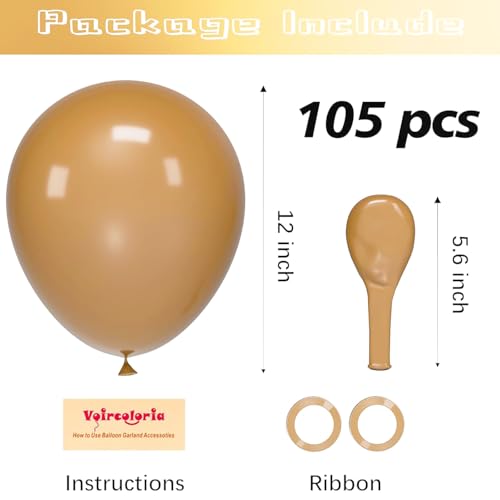 Image of Voircoloria 105pcs Brown Balloons 12inch Party Latex Balloons for Boys Girls Birthday Baby Shower Gender Reveal Wedding Sunflower Party Decorations
