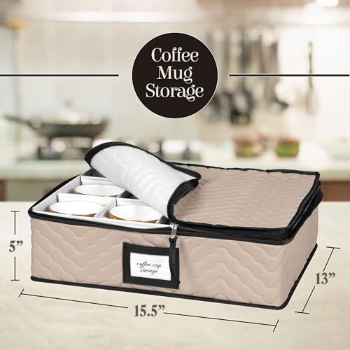 China Storage Containers 5-Piece Set Moving Boxes for Dinnerware, Glasses, Plates, Mugs and Saucers Sturdy Quilted Microfiber Dish Organizer with Dividers for Seasonal Storage - Holds Set of 12, Brown