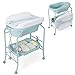 LIFEZEAL Wickeltisch mit Badewanne, 2 in 1 Flatbare Bade-Wickelkombination auf Räder, Badewannenaufsatz Wickelkommode mit offener Ablage, Babybadewanne mit Ständer Max. Belastbarkeit 35kg (Blau)