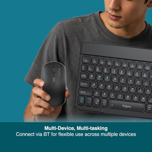 Image of FINGERS MiniClicks Duo D7 - Wireless Bluetooth Keyboard Mouse Combo (Rechargeable & BT | 75% Compact - 78 Keys | X-Scissor Keys | 18-Day Backup | Windows, macOS, Linux, ChromeOS) (Rick Black) | 75% compact 78-key layout saves desk space while keeping essential keys for smooth everyday work and travel use