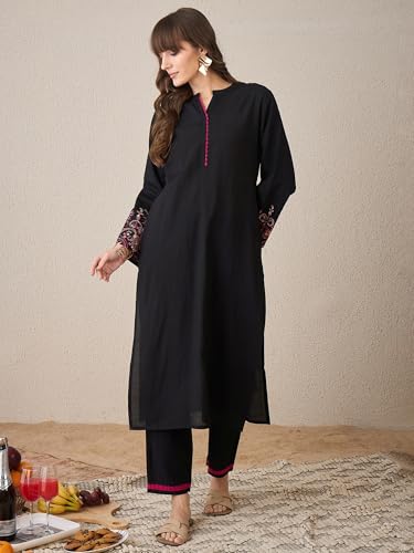 Image of INDO ERA Women's Embroidered Anarkali Kurta Pant Set with Dupatta | Cord Set For Women Cotton