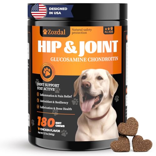 Zozdal Joint Supplement for Dogs, 140 Chicken Flavor Chews, Glucosamine Chondroitin with MSM, Turmeric & Green Lipped Mussel, for Large Breed & Senior Dogs, Hip & Joint Pain Relief and Health Support