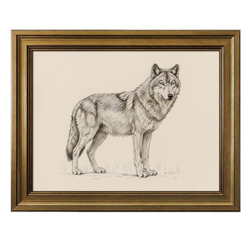 HISPACE Vintage Framed Wall Art for Living Room,8x10 Inch Wolf Sketch Canvas Print for Living Room Bedroom Decor,Unique Gift Wall Decor for Friends and Family