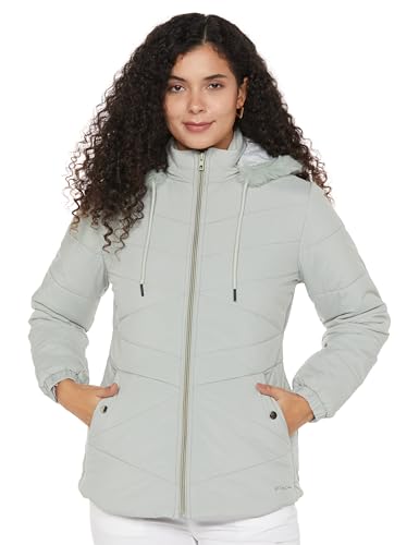 Image of Qube By Fort Collins Women's Medium-Length Bomber Jacket with Detachable Hood Stylish Winterwear for All-Day Comfort |Material: Nylon