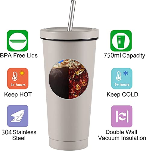 LATERN Iced Coffee Tumbler with Lid and Straw, 750ml Insulated Stainless Steel Cup Double Wall Vacuum Travel Coffee Mug Reusable Water Cup Keeps Drinks Cold & Hot (Coffee Grey, 1Pcs) - Image 2